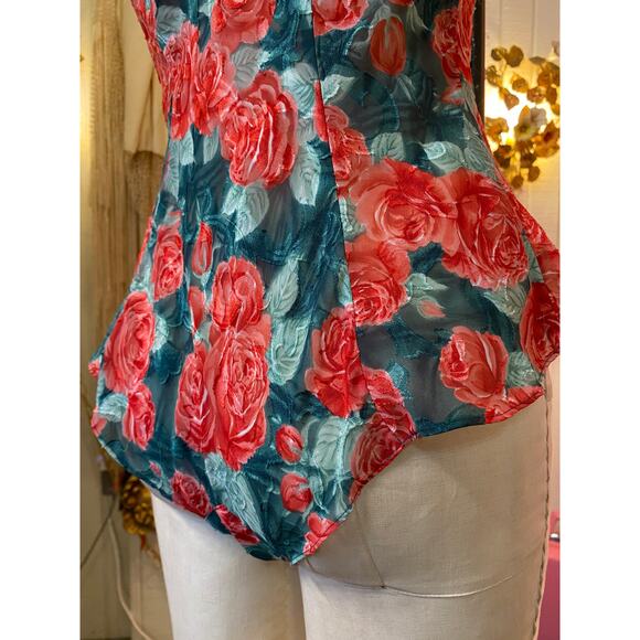 vintage 1980s victorias secret teddy red and green rose tap short one piece - Picture 10 of 10